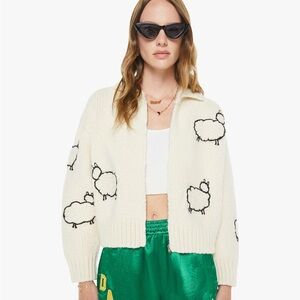MOTHER Cream Wool Cardigan with Black Sheep Motif